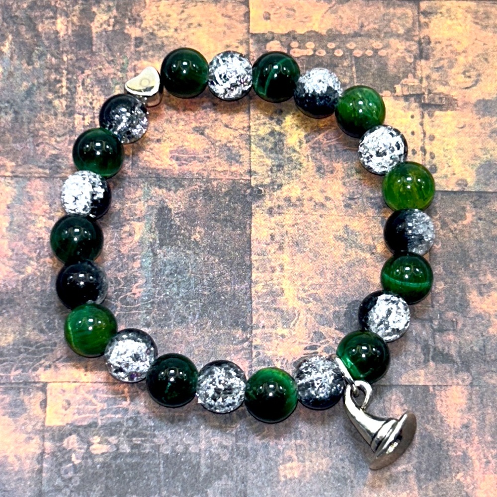 Handmade Halloween Witch Hat Charm Bracelet with Natural Tiger Eye Stones!